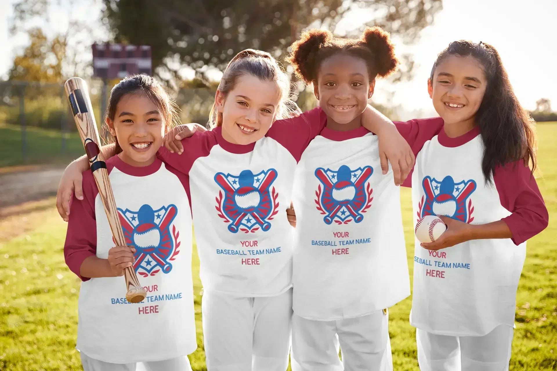 Kids wearing custom baseball team t-shirts, showing how your artwork can appear with same day custom t-shirt printing in Screen Printing Apache junction, AZ, Arizona